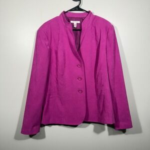 JM Collection Blazer Jacket Size 16 Magenta Button Front Career Work‎ Statement